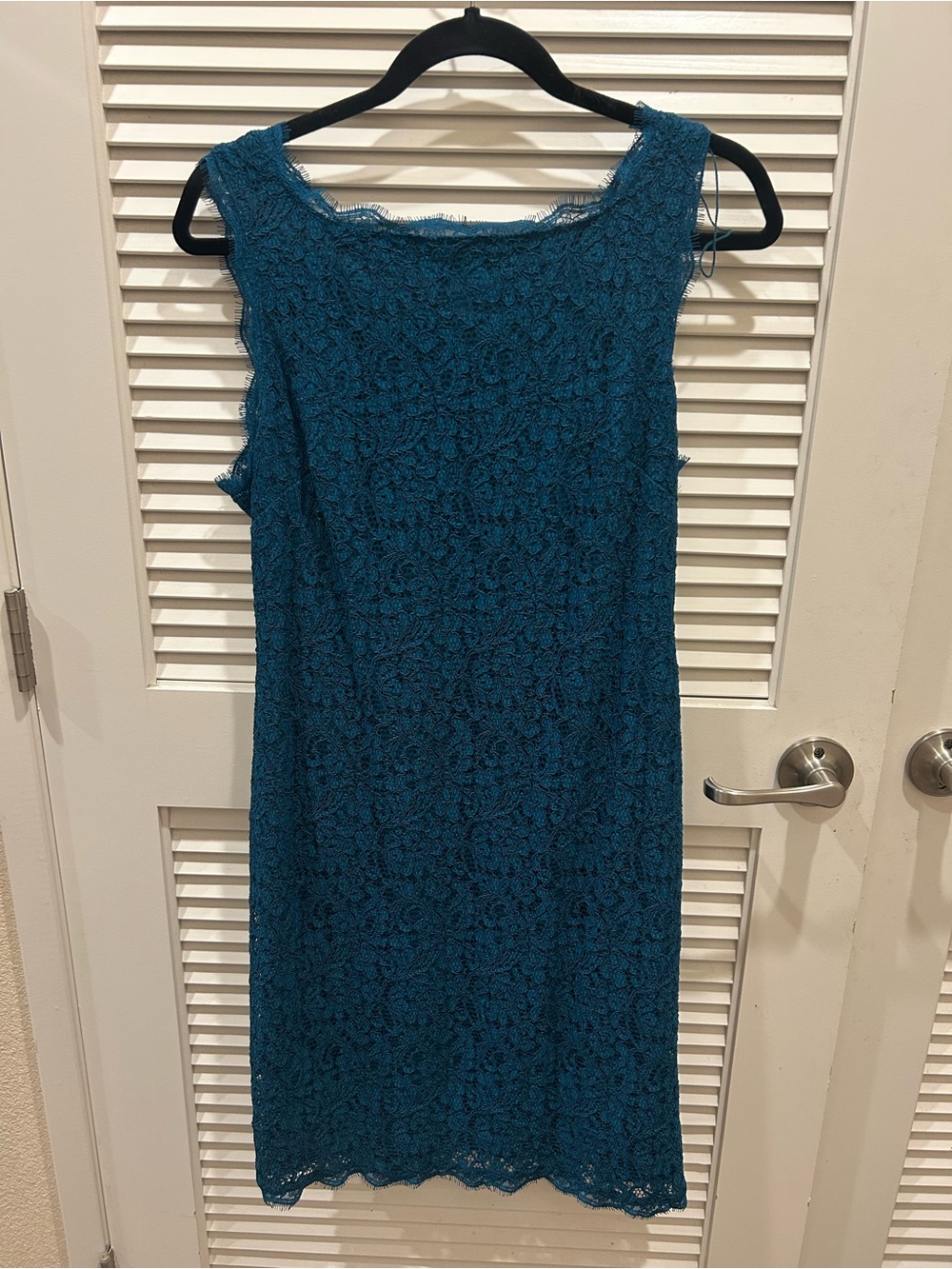 Adrianna Papell Teal Lace Midi Sheath Dress